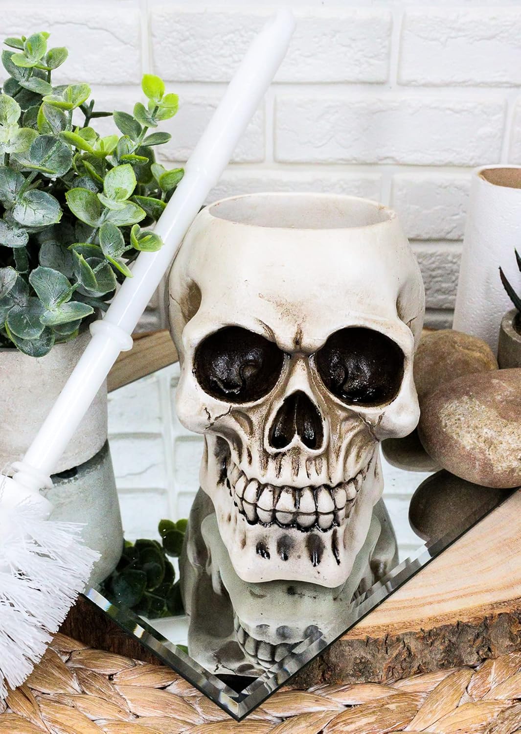 Ebros Gift Ossuary Skull Toilet Brush Set 1