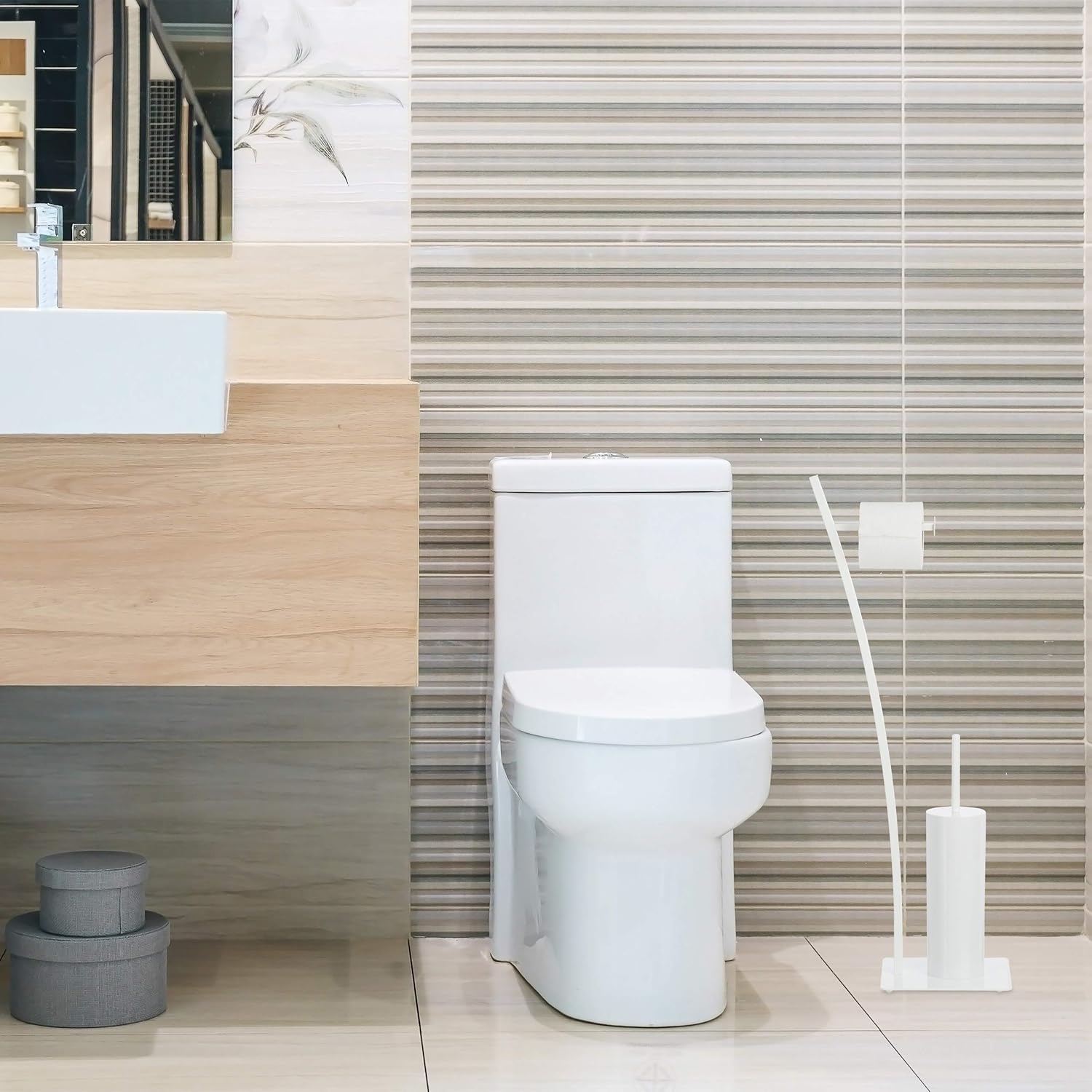 Relaxdays White Toilet Brush Holder Set