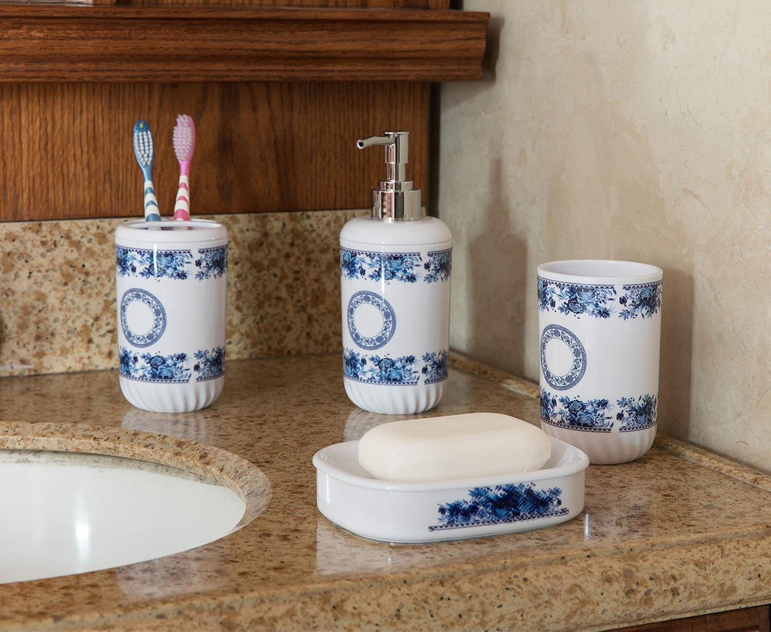 Basicwise 4 Piece Bathroom Accessory Set - White