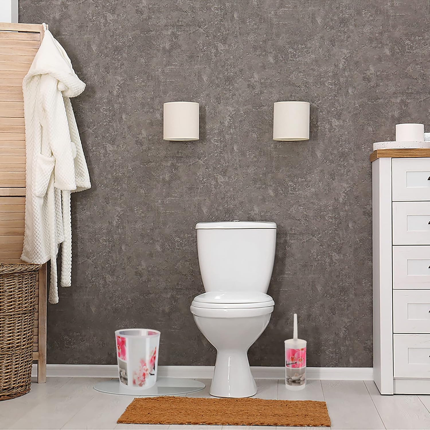 Orchid Print Toilet Brush with Holder Set