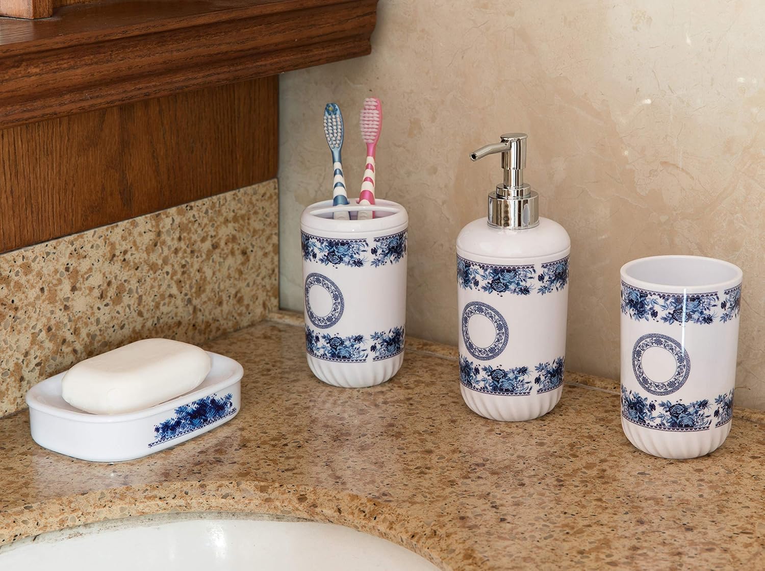 Basicwise 4 Piece Bathroom Accessory Set - White