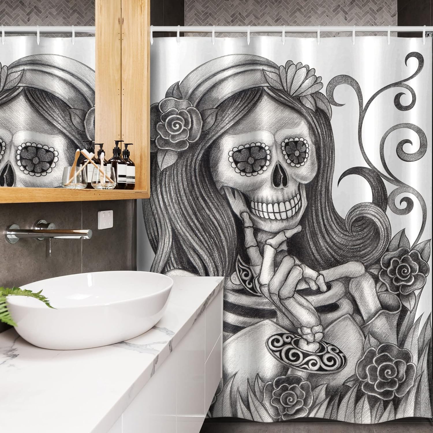 Ambesonne Skull Stall Shower Curtain Set with Hooks